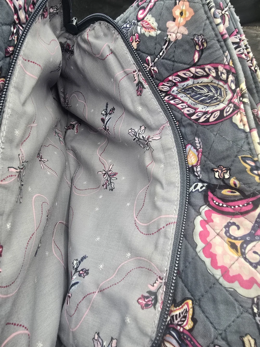 Vera Bradley Quilted Paisley Shoulder Bag in Gray and Pink